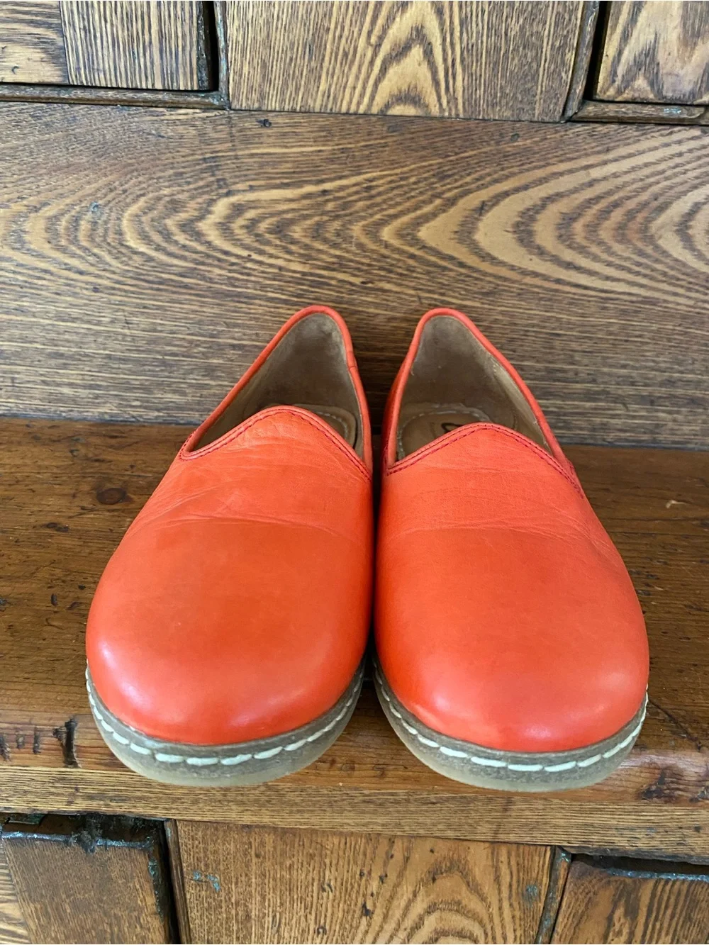 Charix Istanbul 35 5 orange leather slip on flats loafers handmade